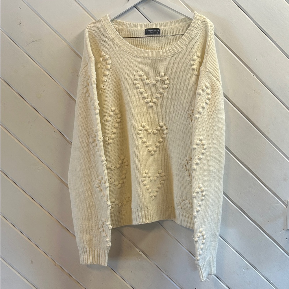 Sweet Love Ivory Bobble Heart Knit Sweater